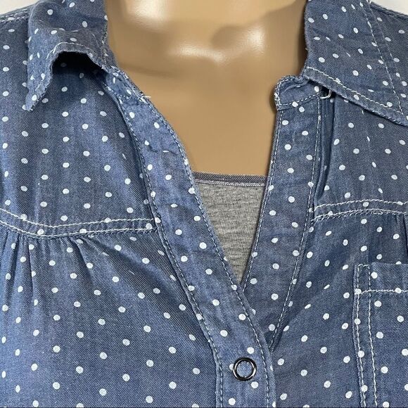 Confess Blue and White Polka Dot Button Up Shirt - Picture 6 of 15